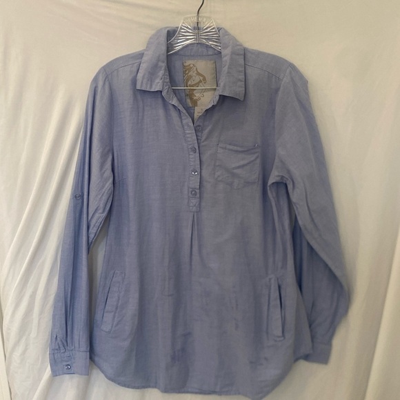 Anthropologie Prototype blue blouse half button collared top sz small - Picture 1 of 4
